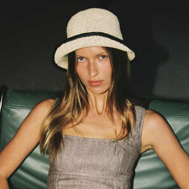 Edith Tipped Straw Effect Hat Natural Black