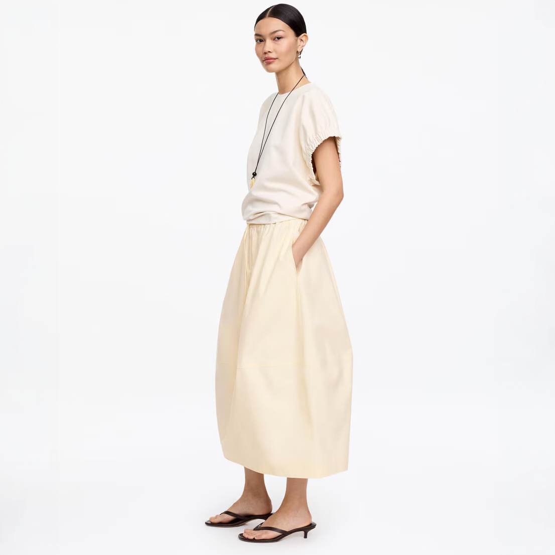 Cotton Midi Skirt Beige
