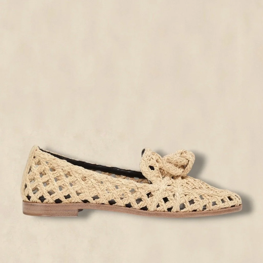 Bow-Detailed Raffia Loafers