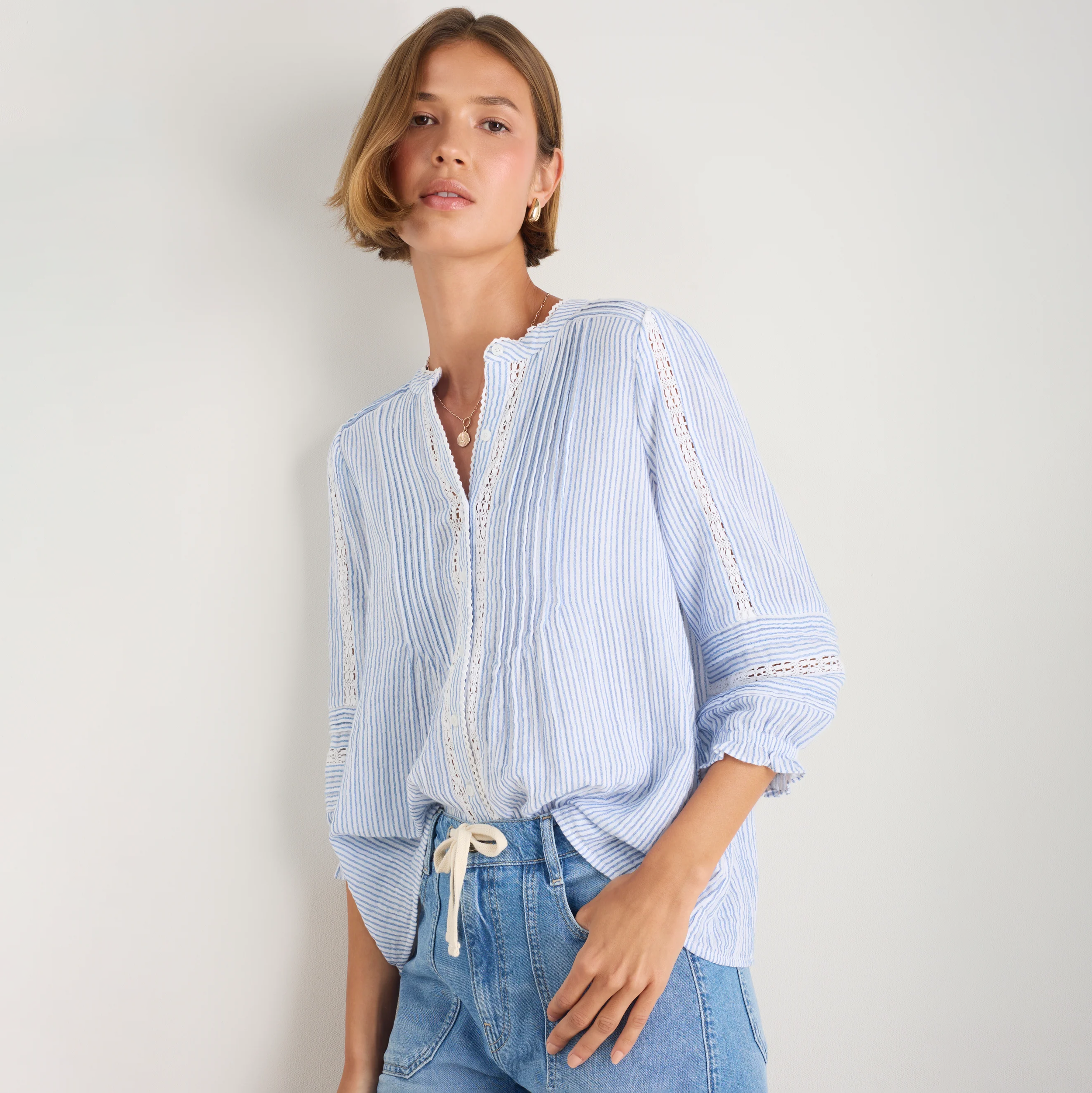 Kiki Blouse in Sky Blue and White Stripe