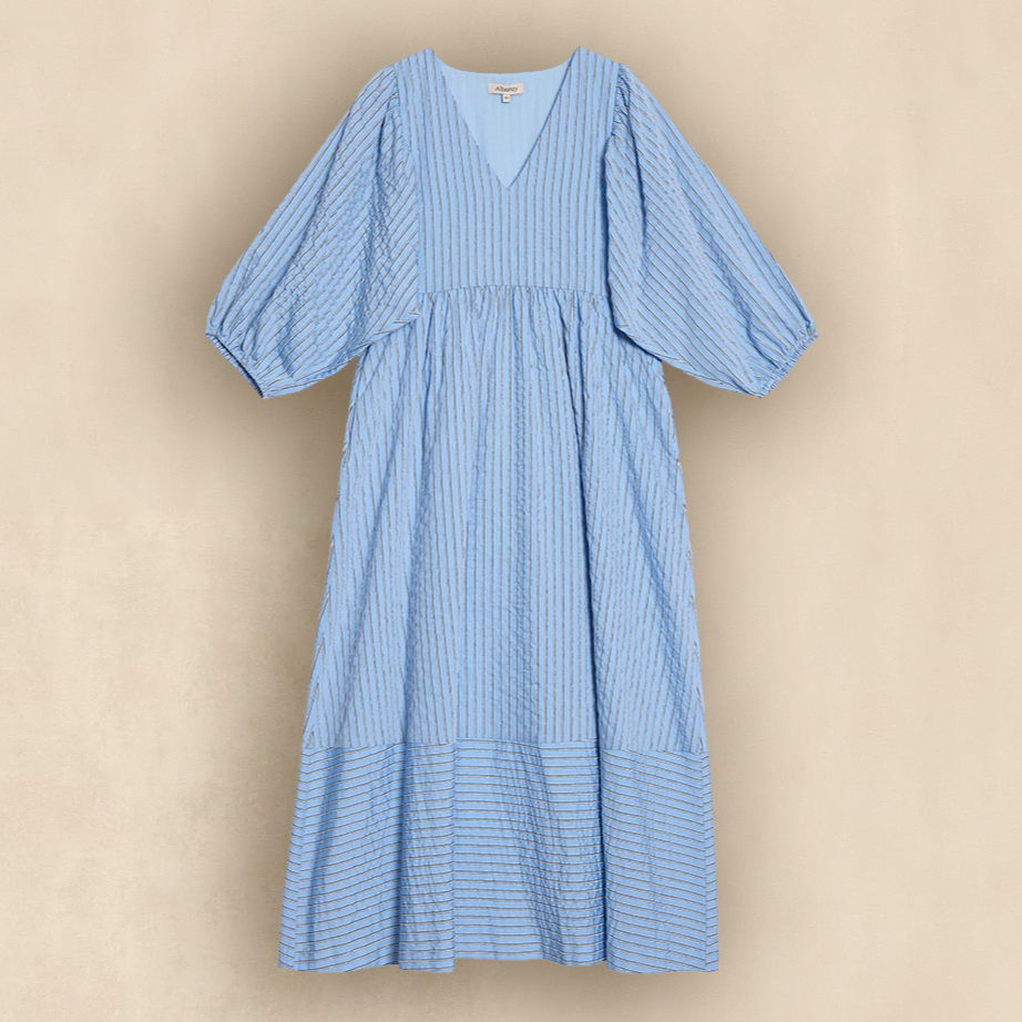 Blue Stripe V Neck Dress