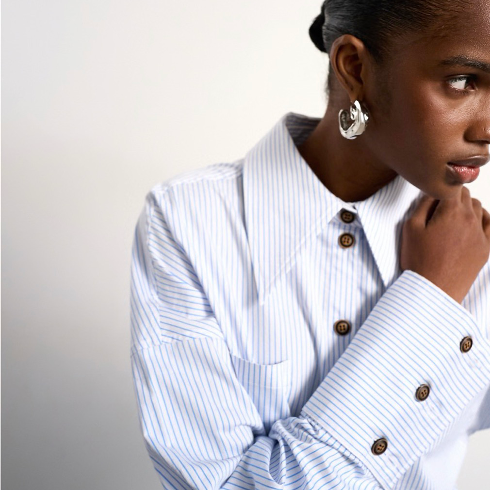 Tolu Coker x Topshop Stripe Long Sleeve Shirt in Blue Stripe