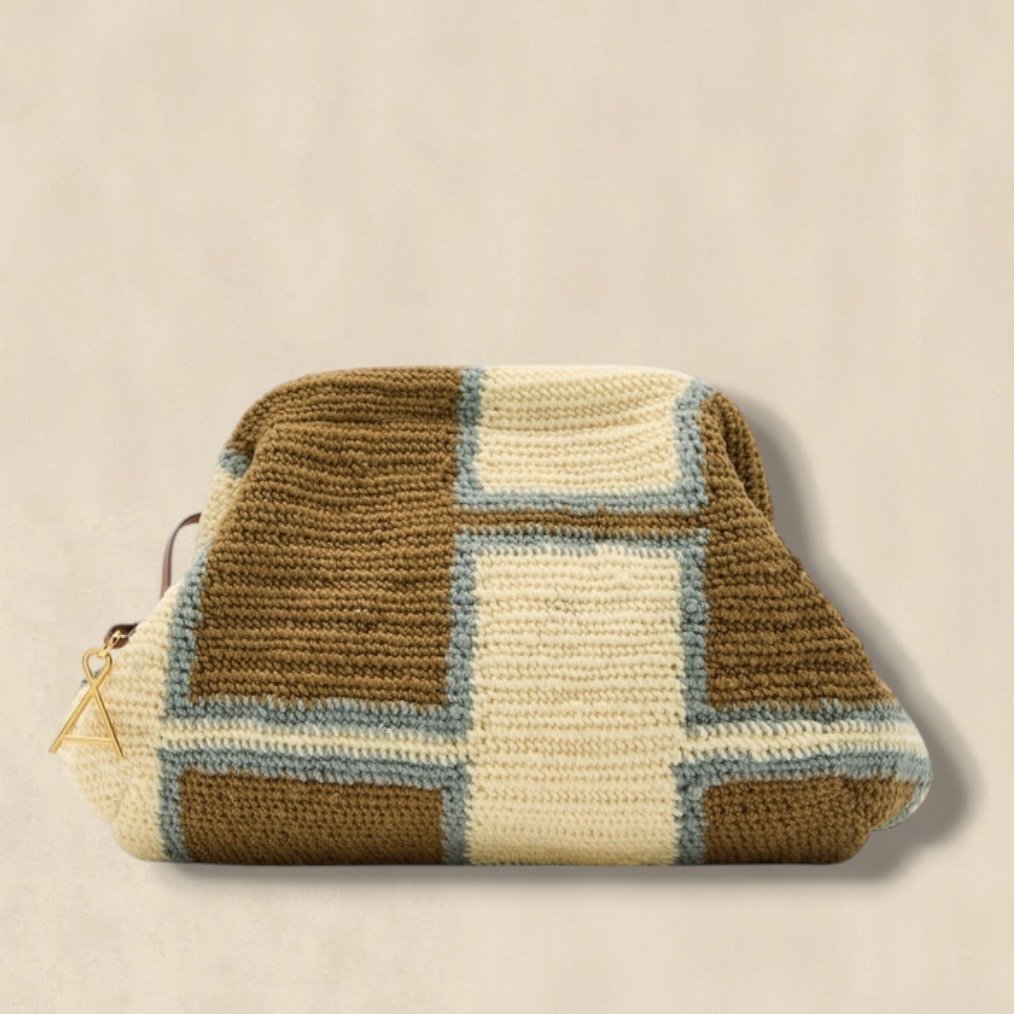 Bilum Patterned Wool Blend Clutch Brown