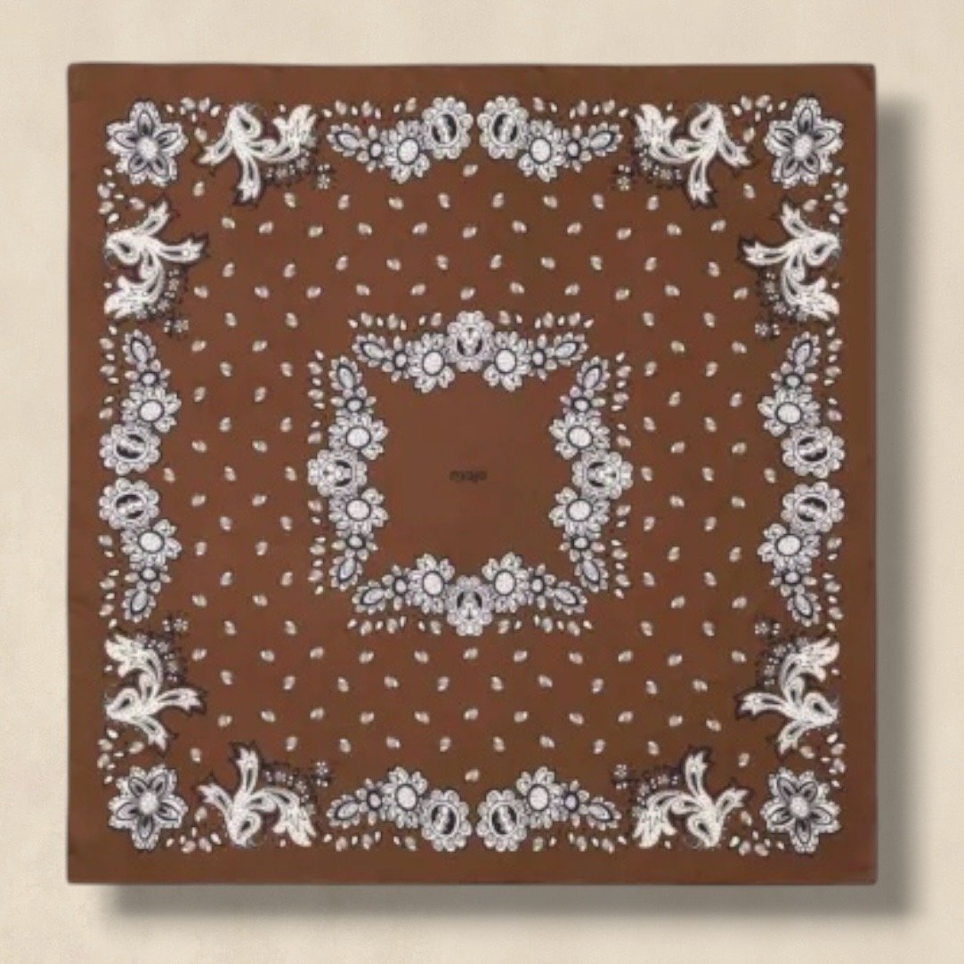 Brown Bandana Print Silk Scarf