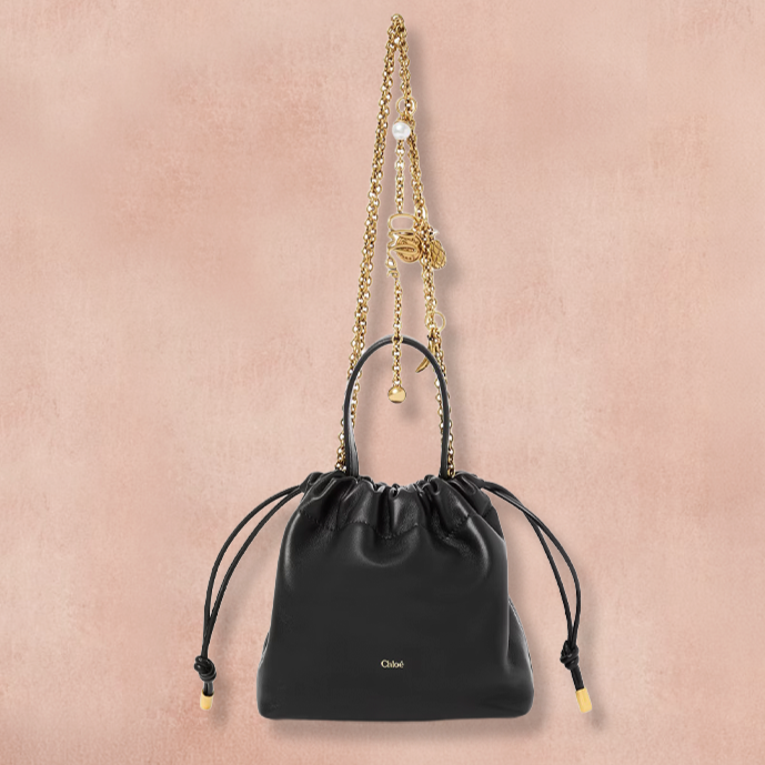 Mini Icons Black Leather Chain Shoulder Bag