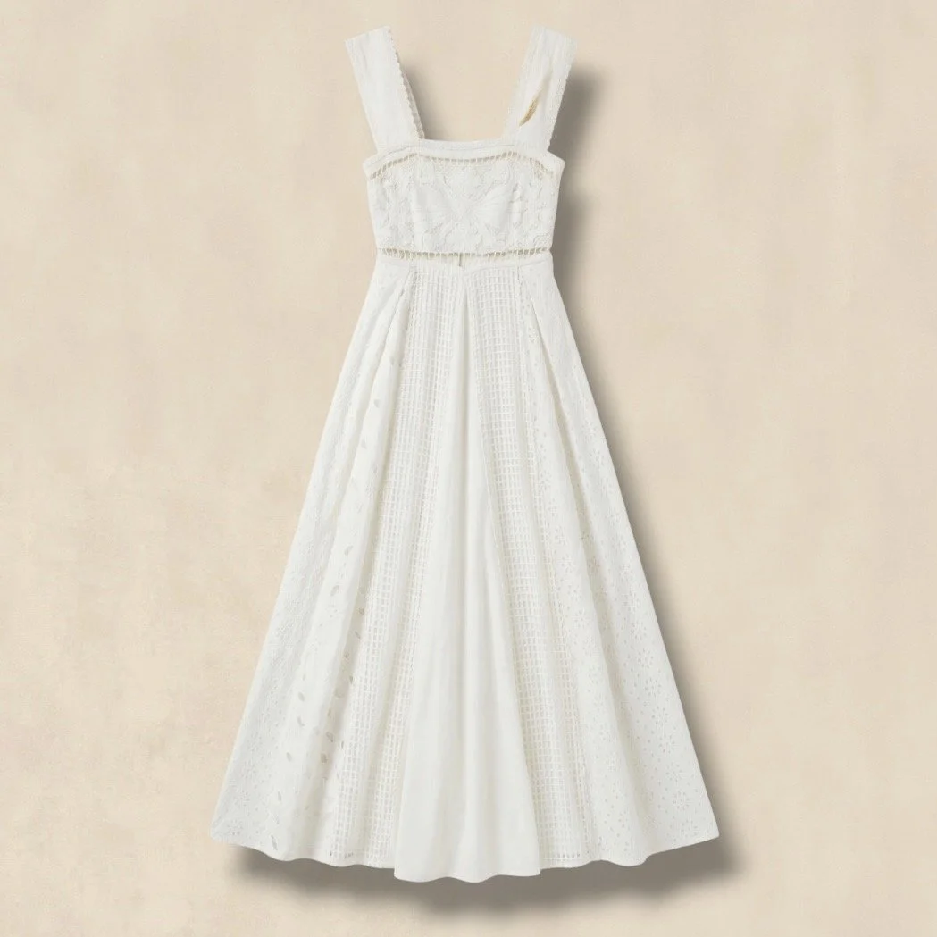 White Cutwork Broderie Maxi Dress