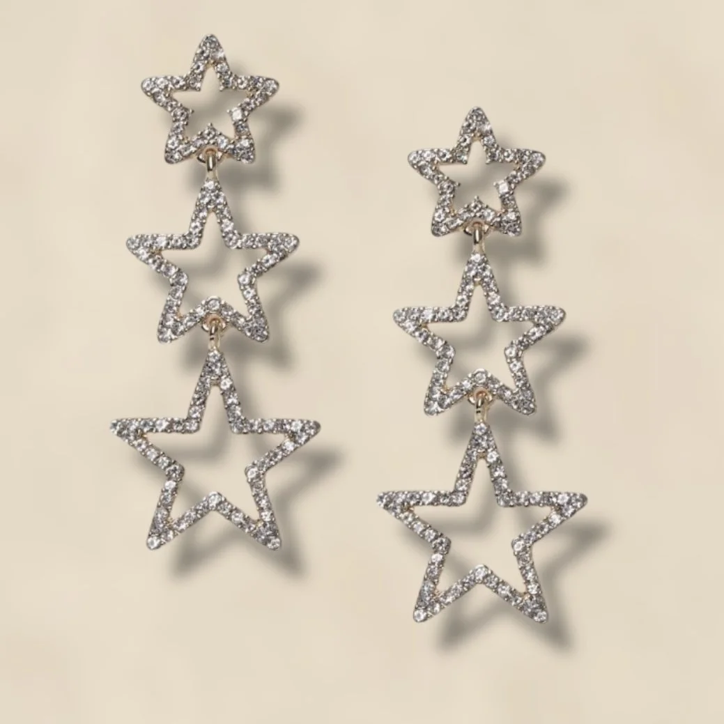Marks & Spencer 3 Drop Rhinestone Star Earrings