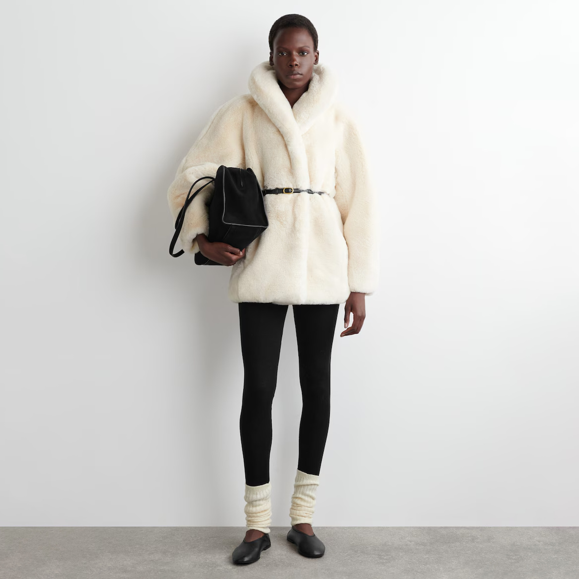 COS Shawl Collar Faux Fur Jacket Light Beige