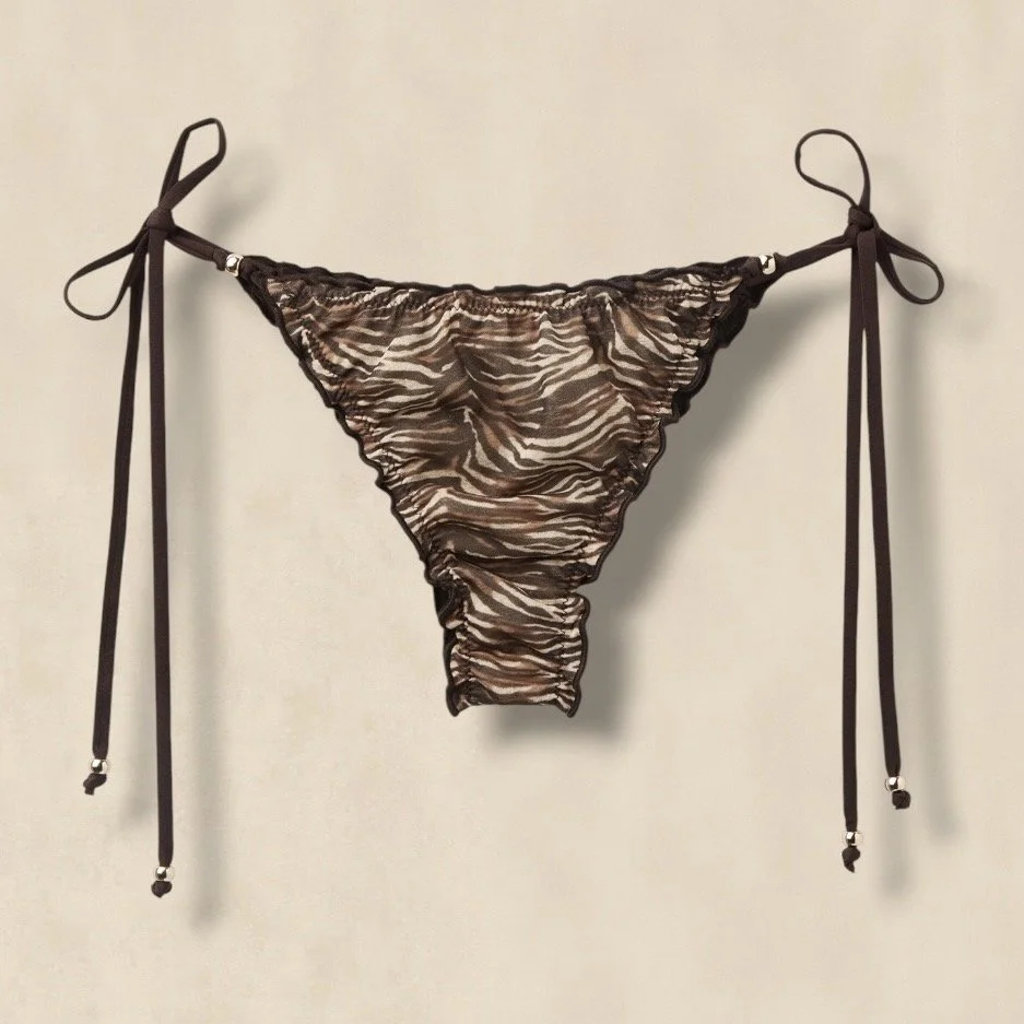 Brown Zebra Print Tie Brazilian Bikini Bottoms