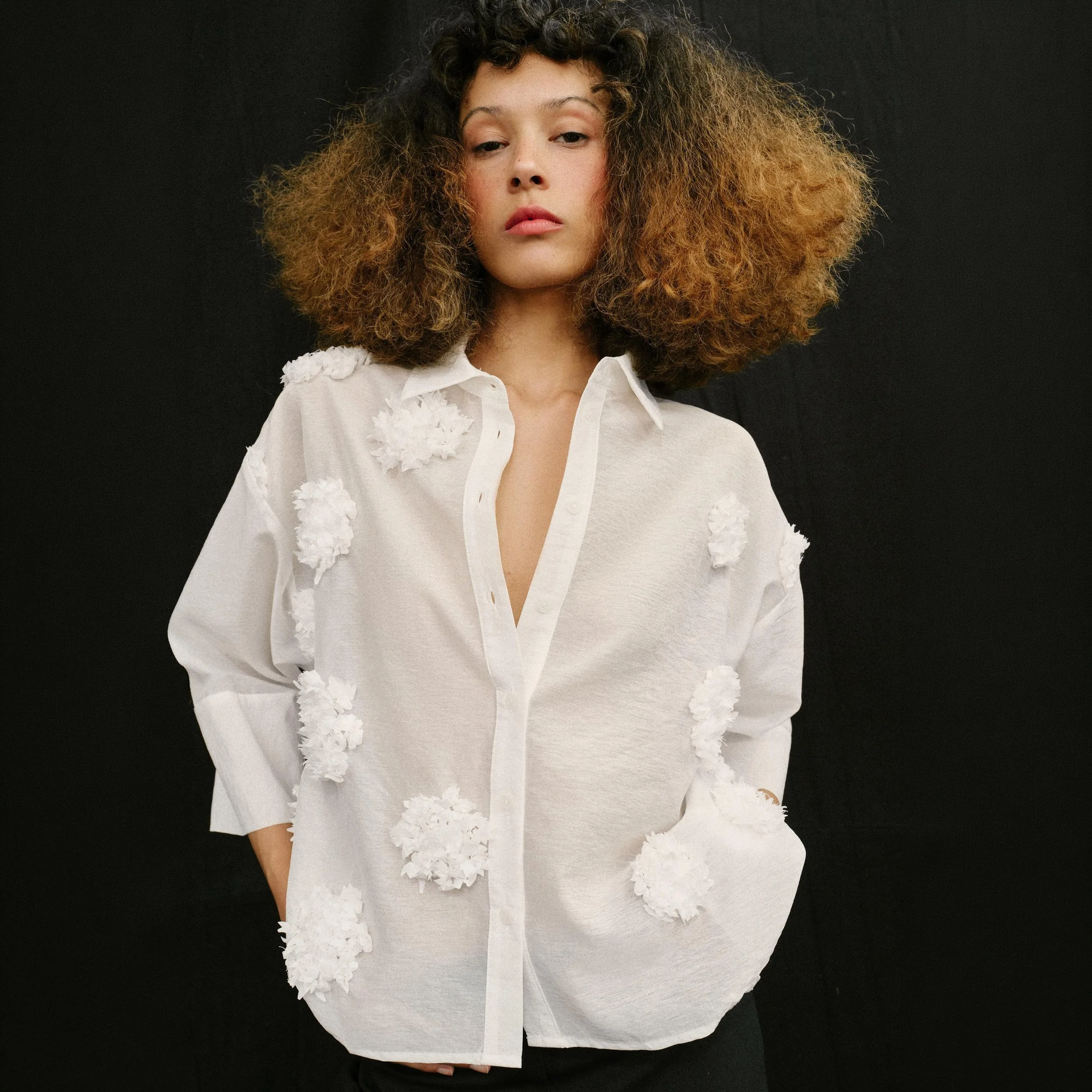 Flowing Shirt With Embossed Floral Detailing And Soft Structure