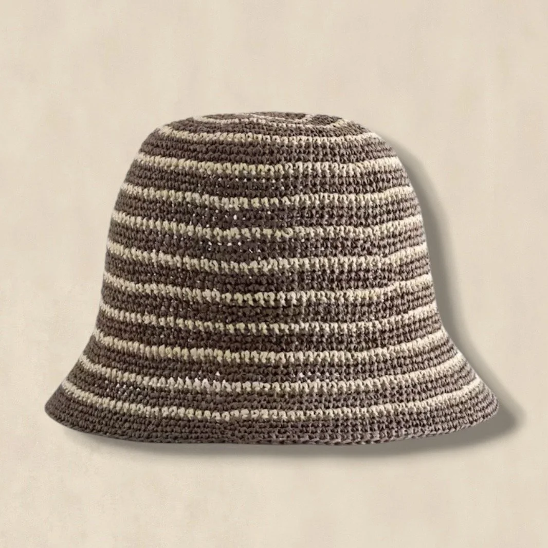 Woven Straw Bucket Hat Brown White