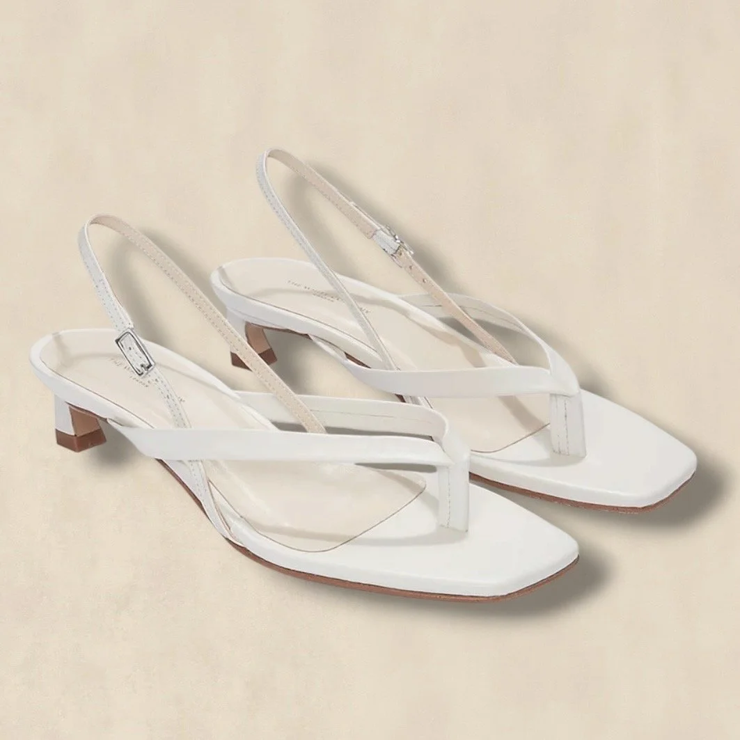 Cream Leather Kitten Heel Sandals
