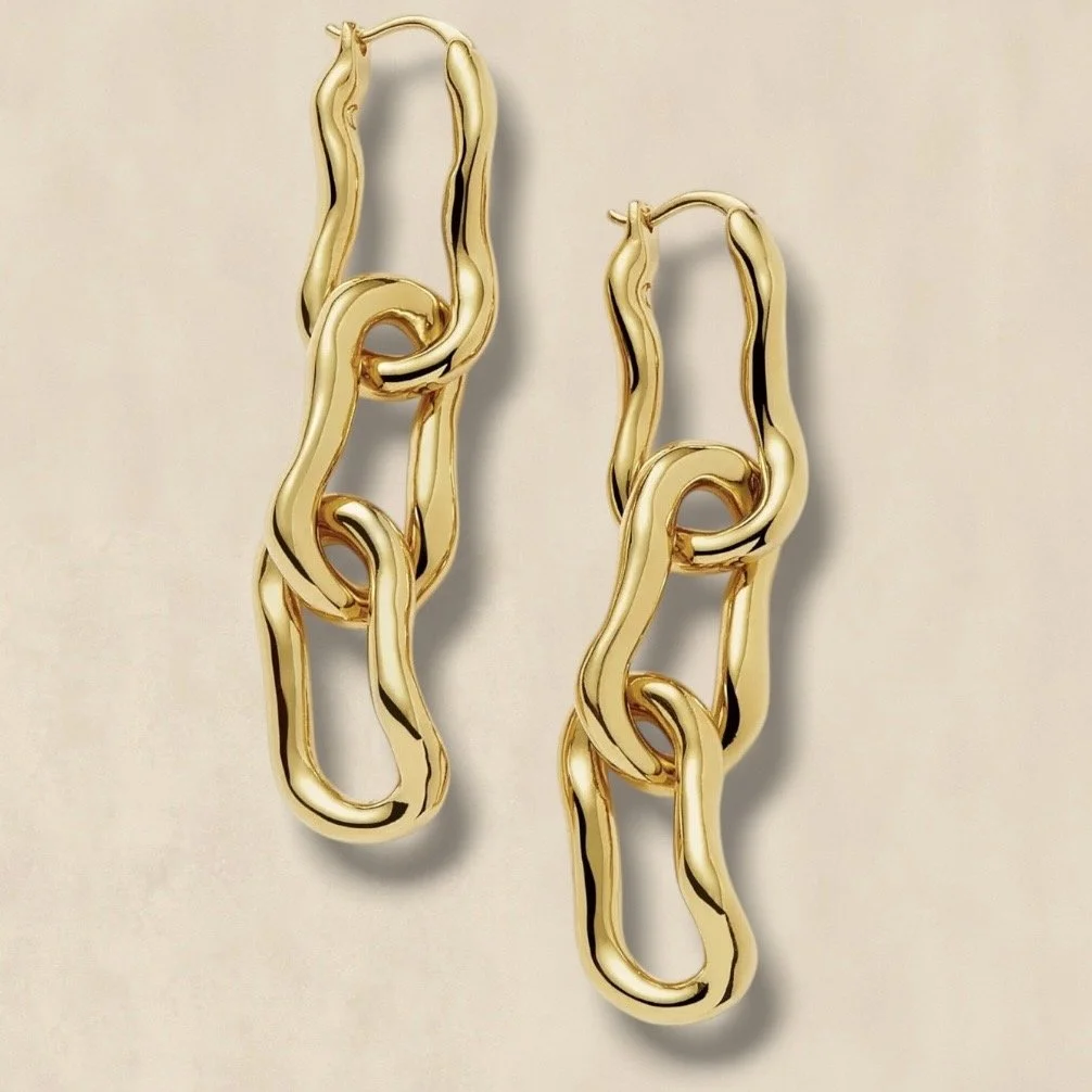 Gold Molten Triple Drop Earrings