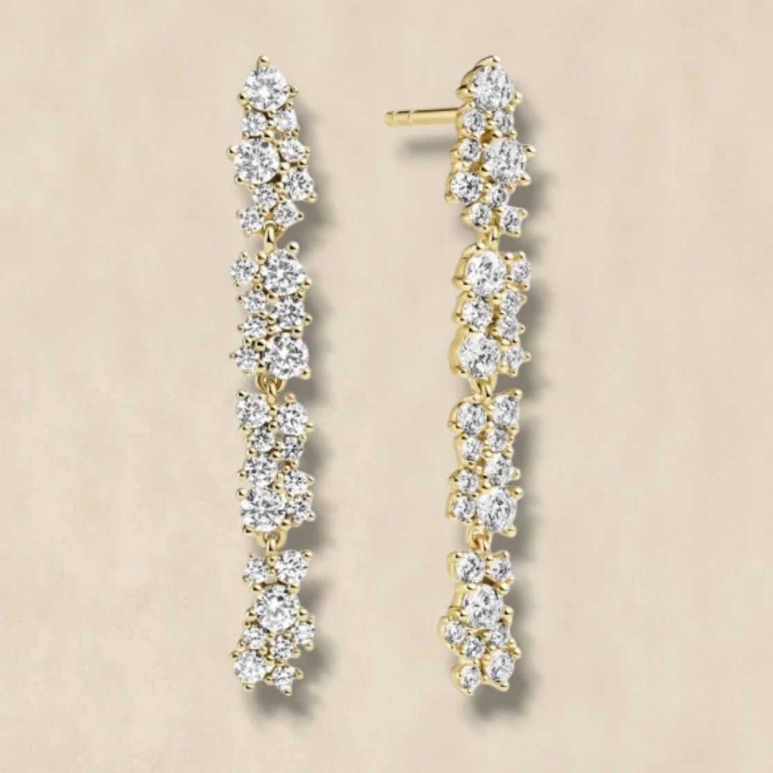Gold Crystal Long Drop Earrings