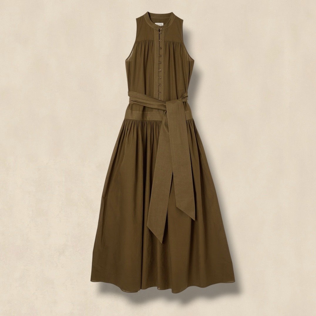Brown High Neck Belted Maxi Dress