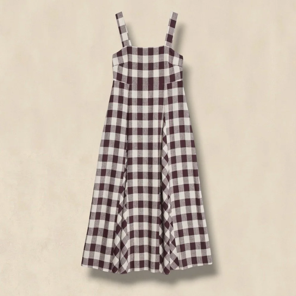 Burgundy Gingham Apron Dress