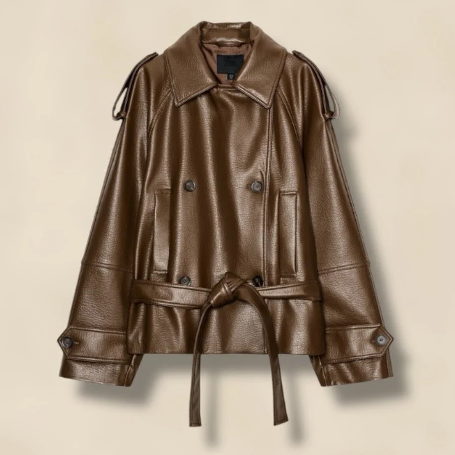 Short Faux Leather Trench Coat Zara