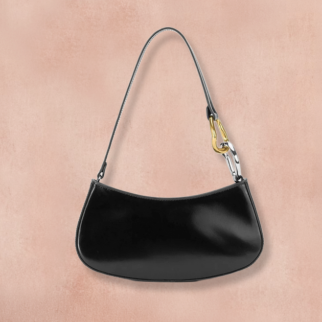 Ollie Polished Black Calf Leather Mini Bag