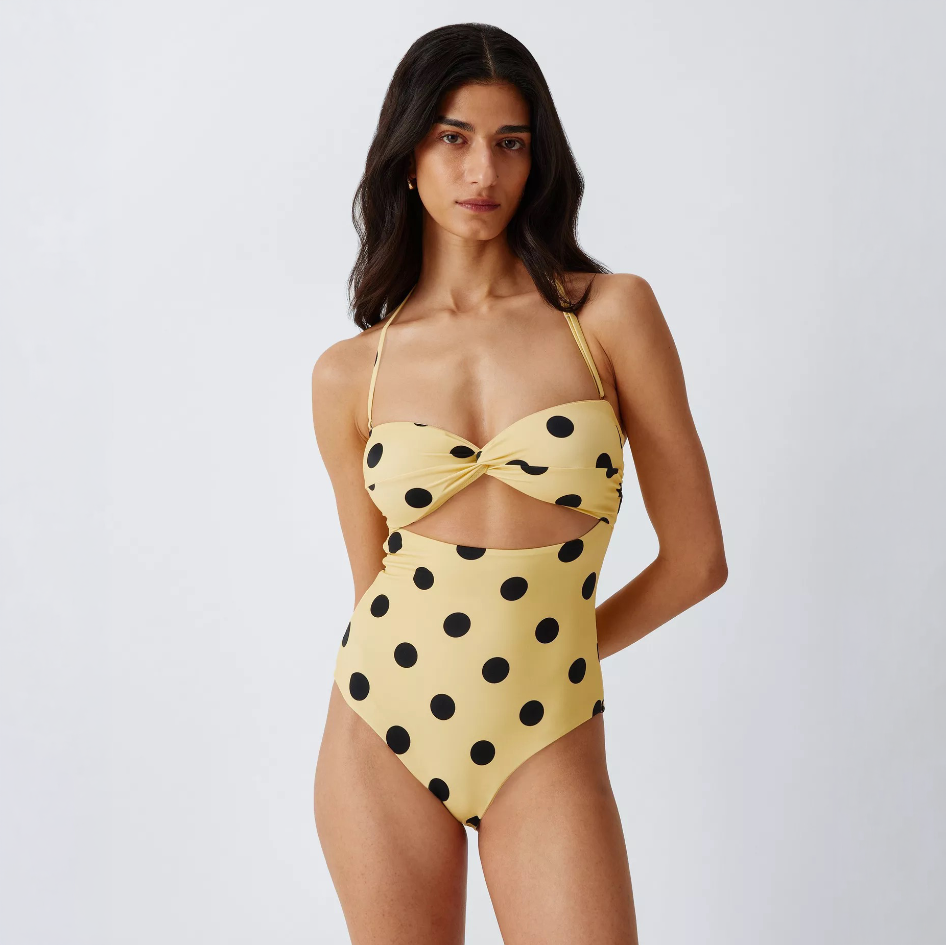 Yellow Spot Cut Out Bandeau Swimsuit