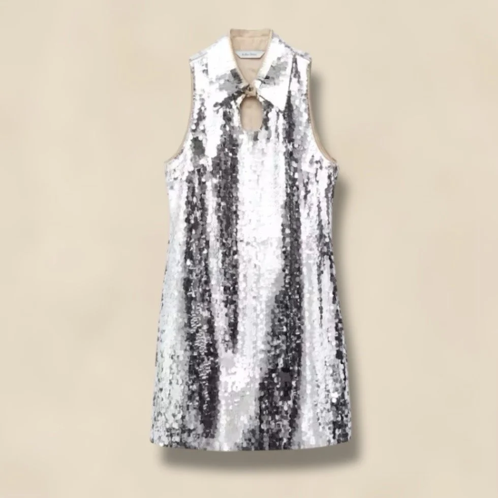 & Other Stories Keyhole Collar Sequin Mini Dress Silver