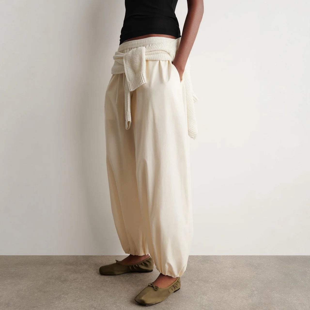 Cream Cotton Balloon Trousers