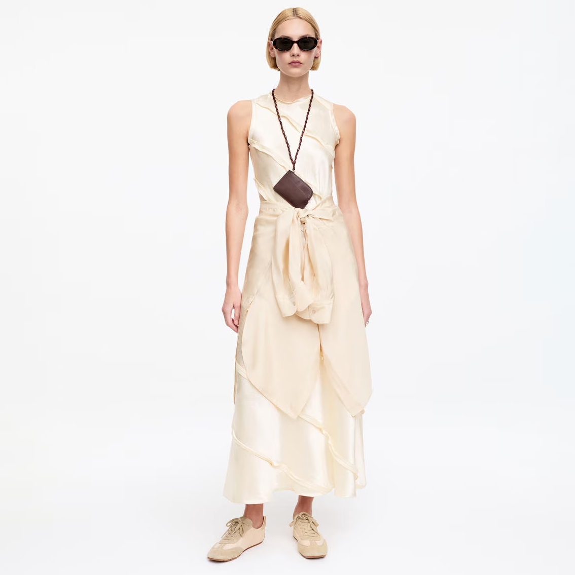 Arket Frill Satin Dress in off-white