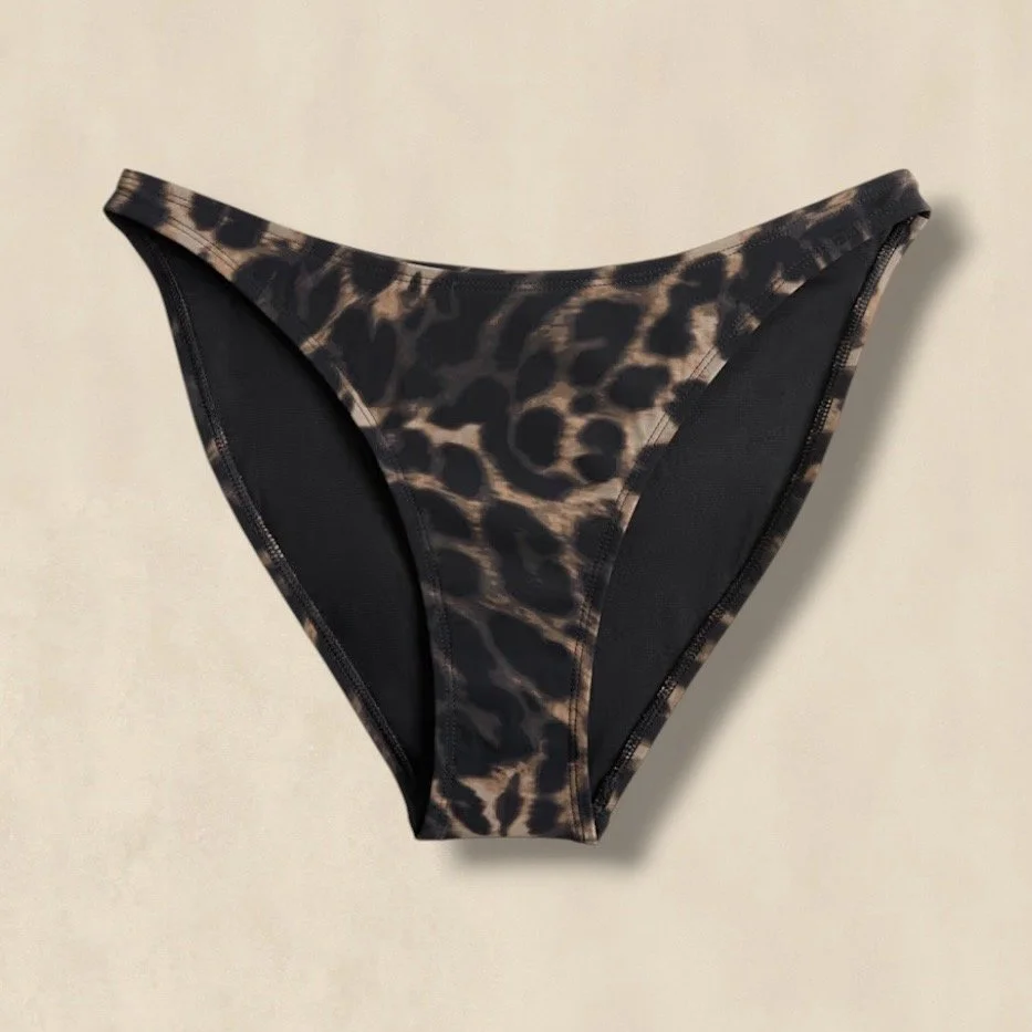 Brown Printed High Leg Bikini Bottoms