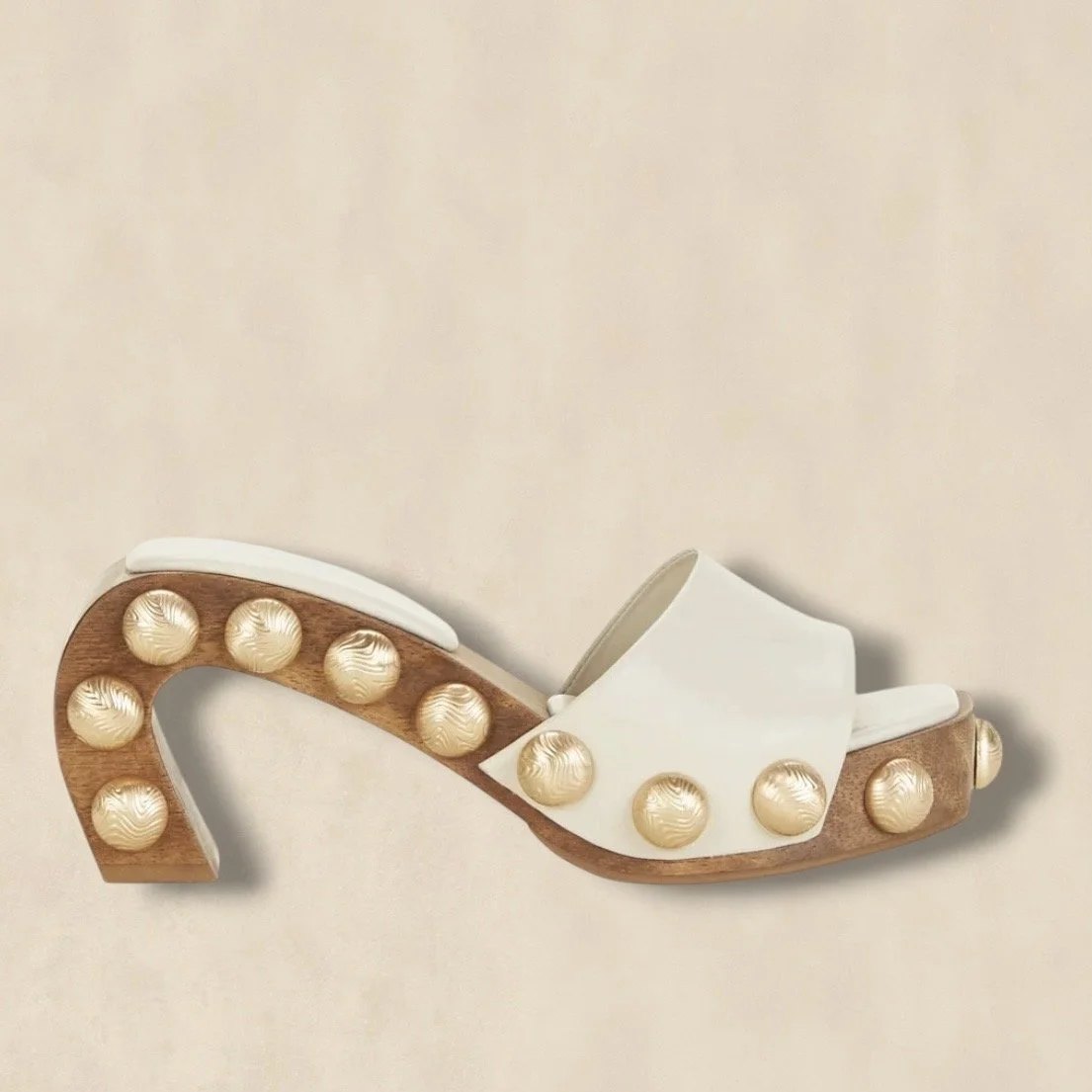 Cream Leather Sculptural Mule Sandals