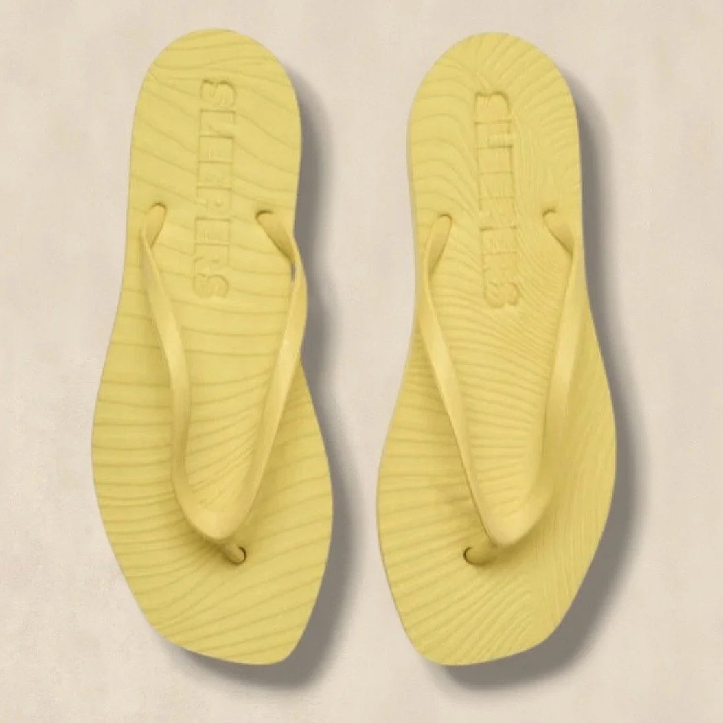 Yellow Square-Toe Flip Flops