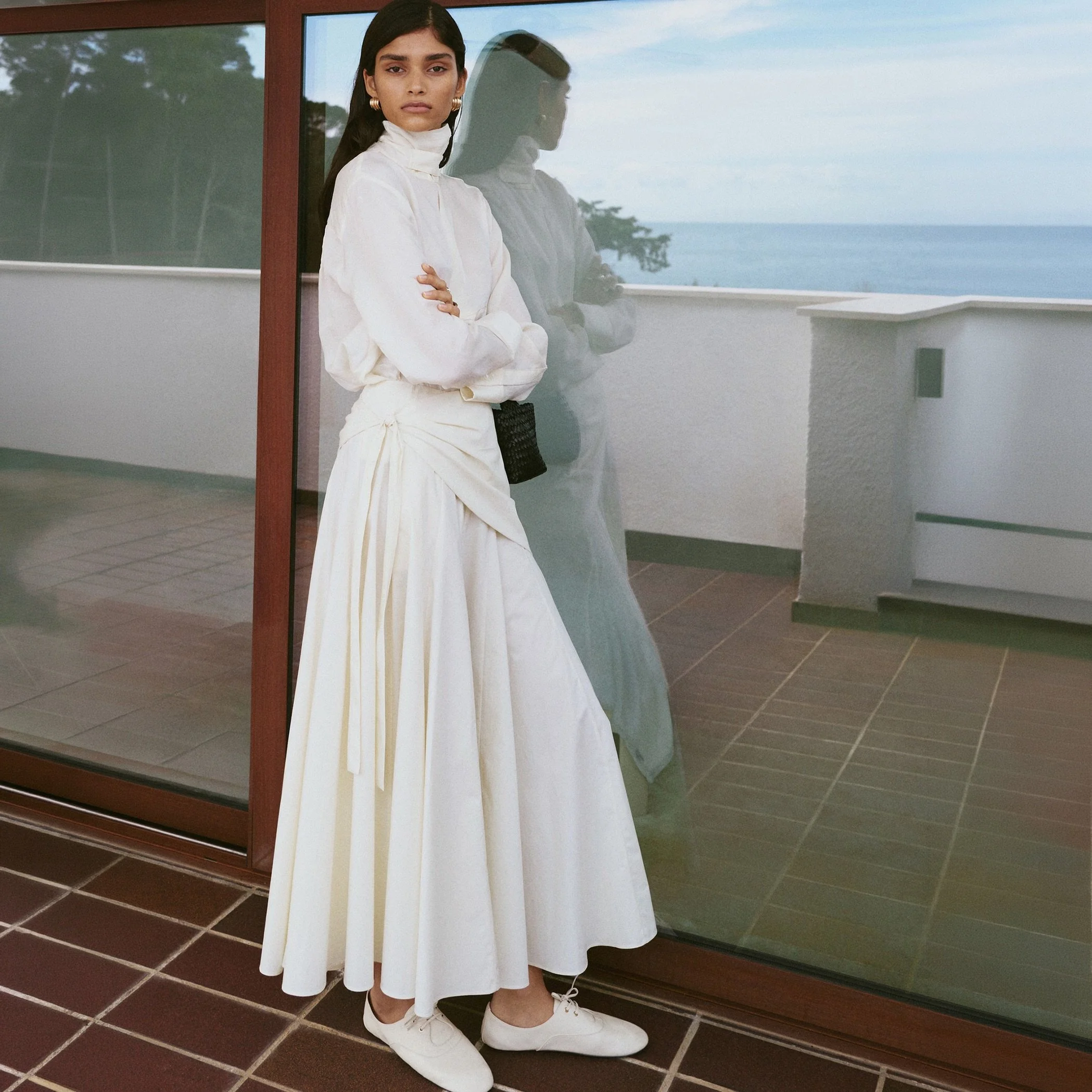 White Full Maxi Skirt With Handkerchief Detail