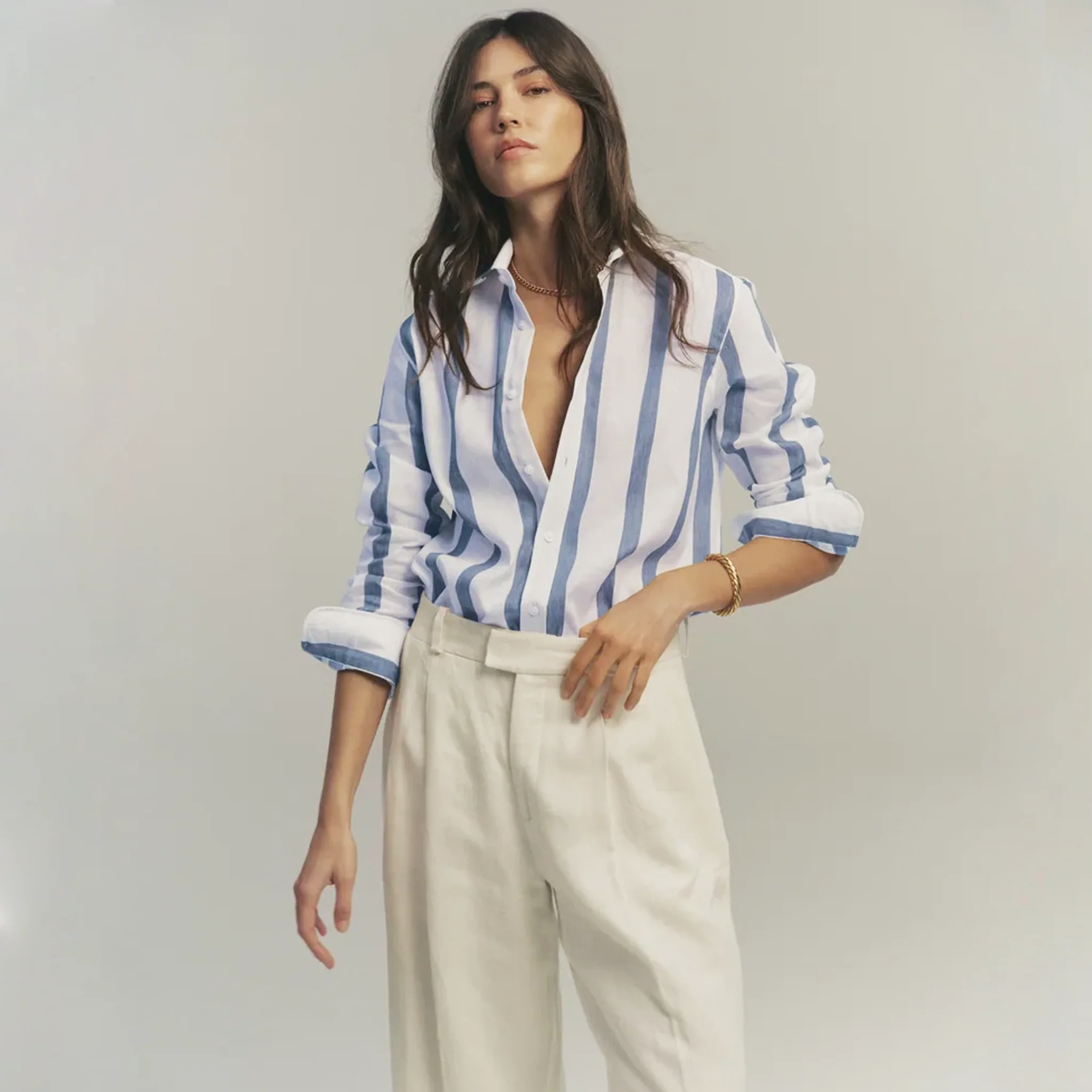 The Weave Ocean Blue Stripe Boyfriend Shirt