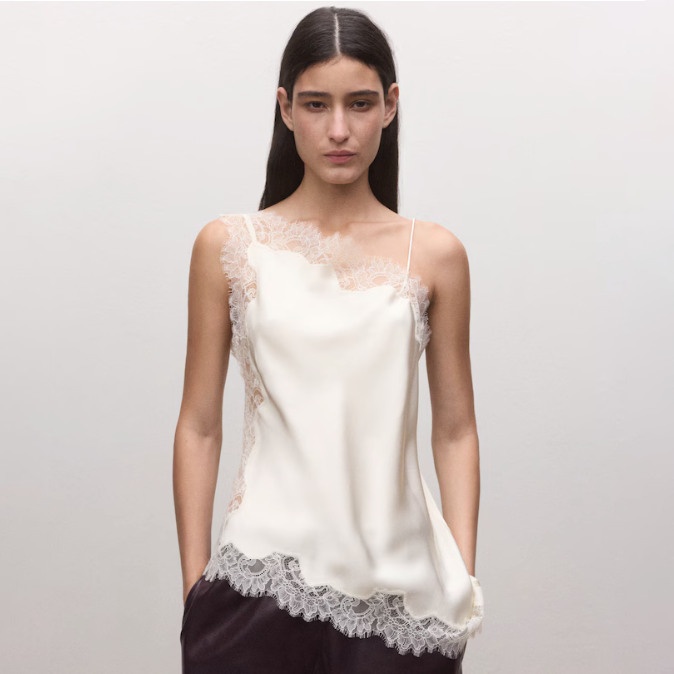 Mango Asymmetric Satin Lace Top