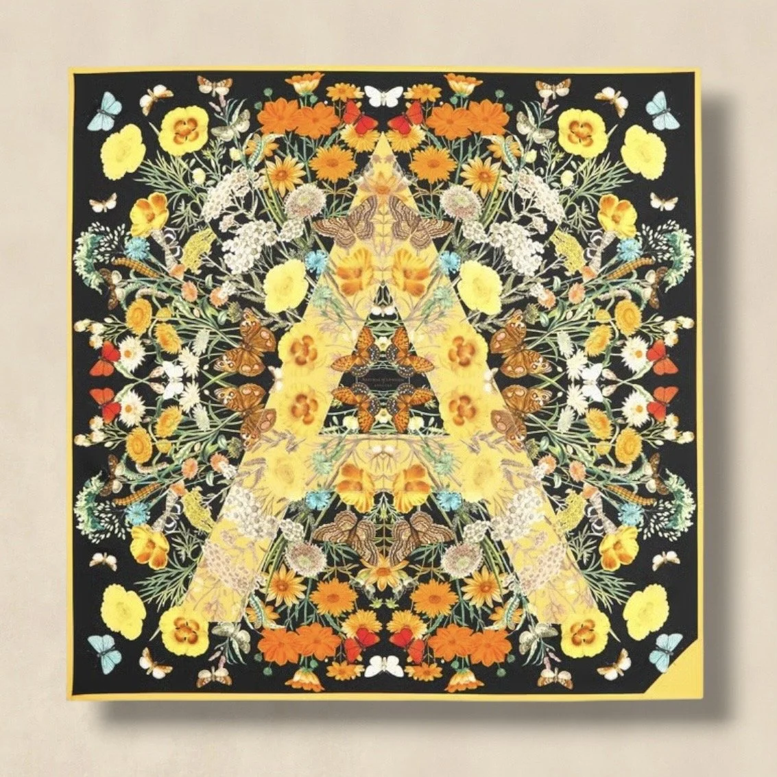 Black Botanical Silk Scarf