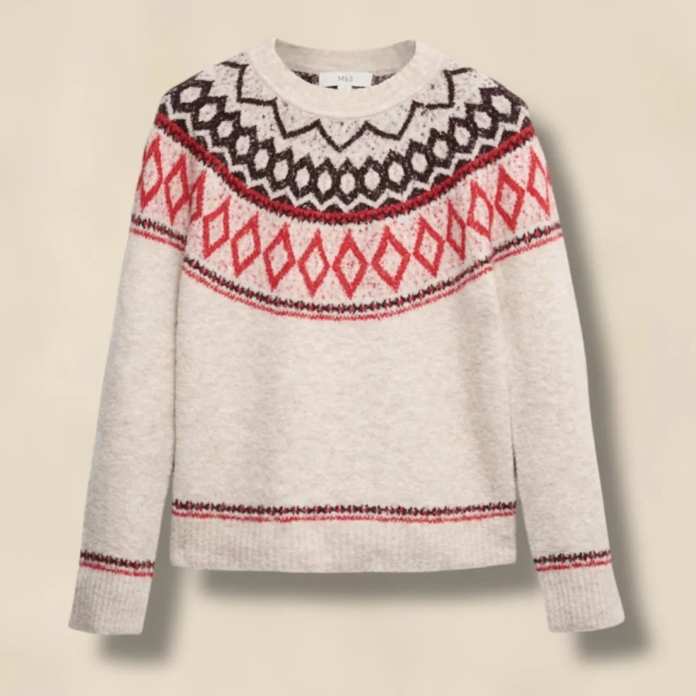 Marks & Spencer Bouclé Fair Isle Round Neck Jumper