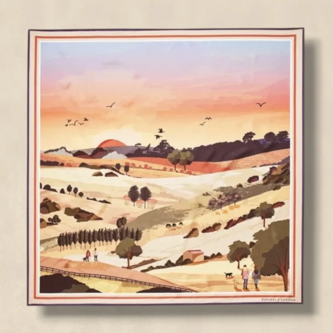 Cream And Orange Graphic Silk Scarf