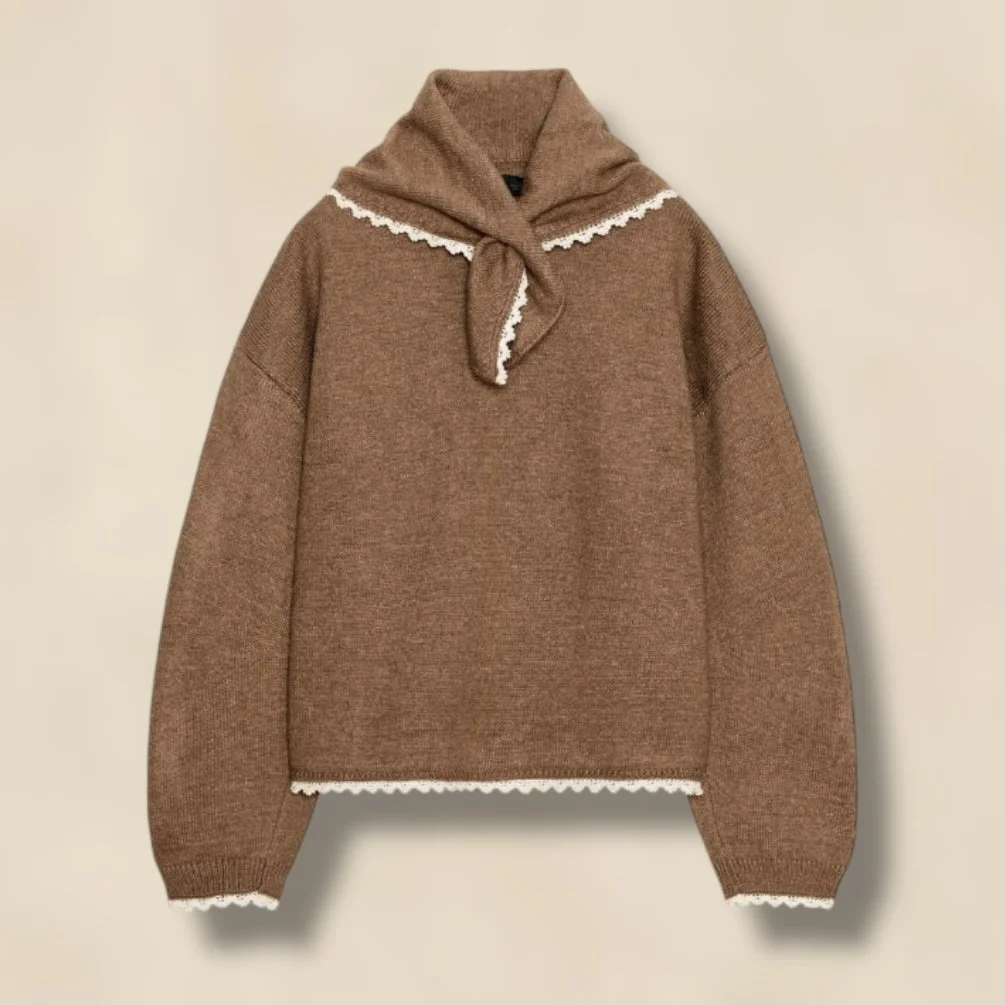 Zara Knit Jumper with Bandana and Lace Trim