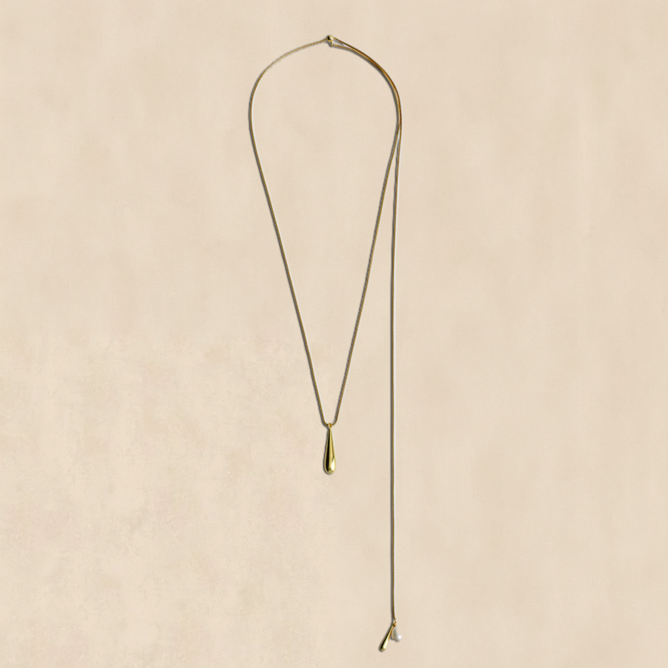 Teardrop Necklace Gold Pearl