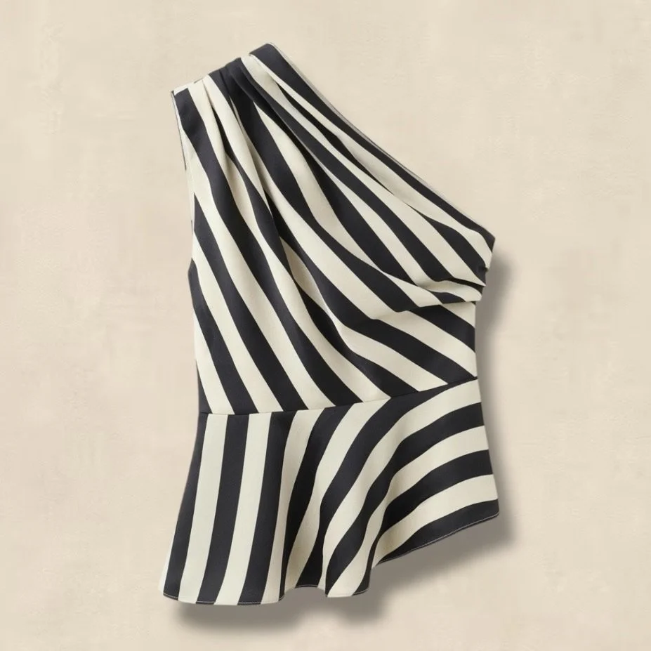 Black And White Asymmetrical One Shoulder Striped Top