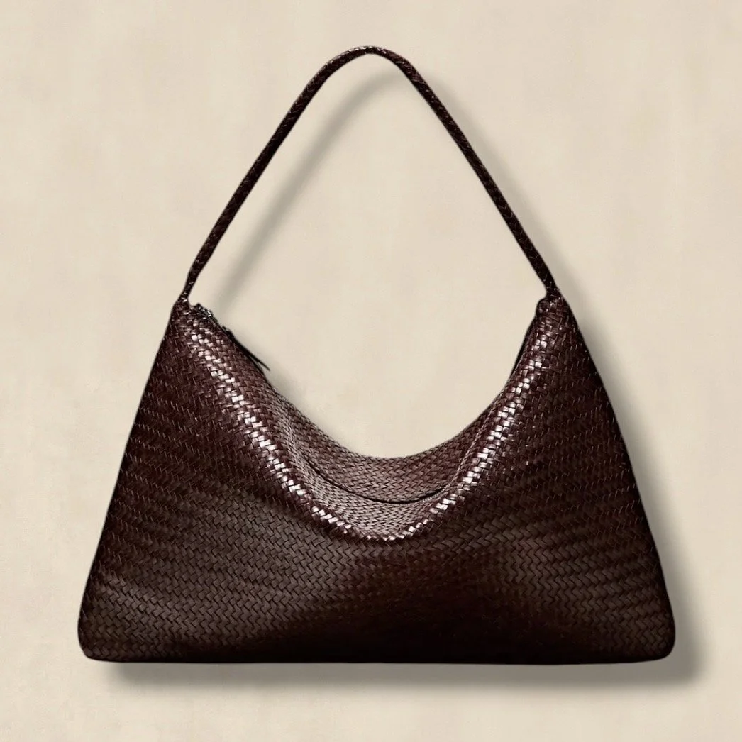 Large Woven Nappa Leather Satchel Bag