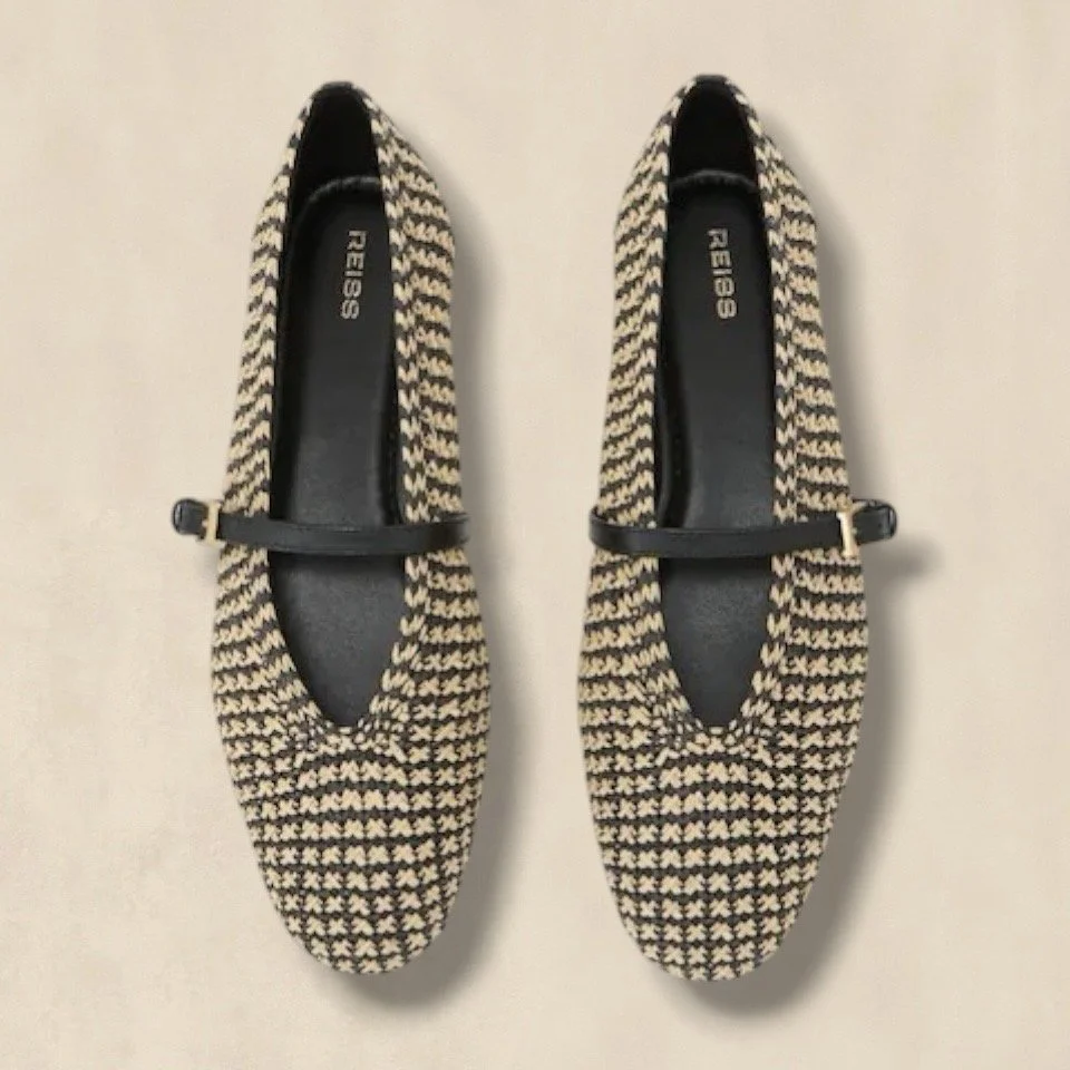 Natural Black Raffia Effect Stripe Ballet Flats