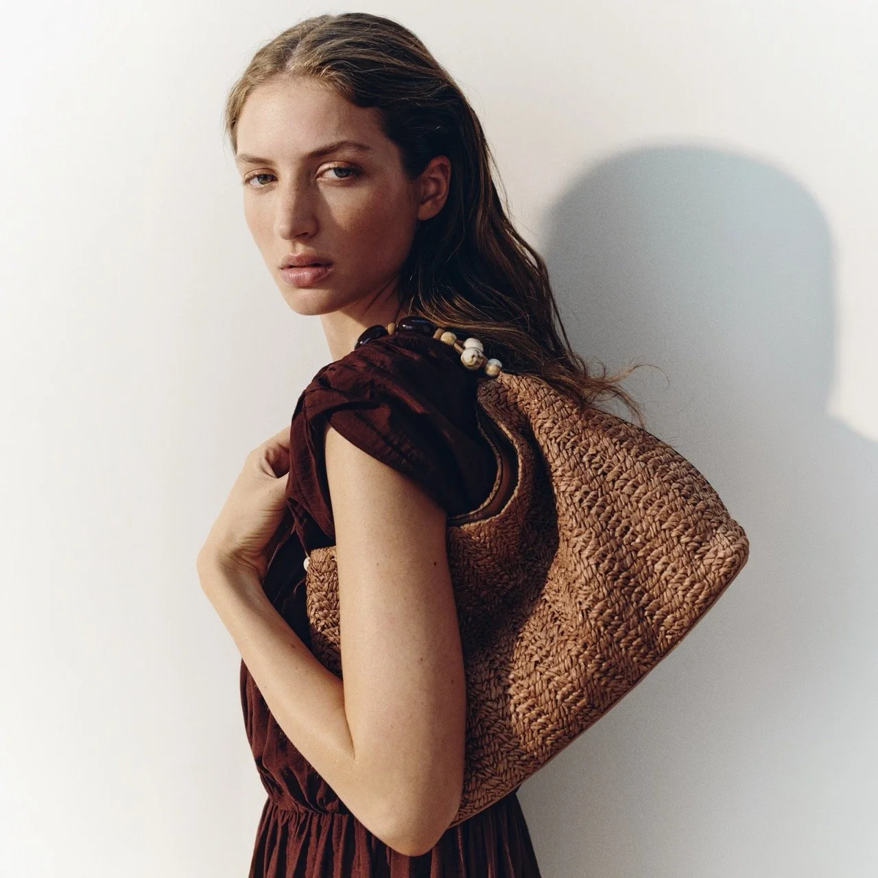 Brown Large Woven Tote Bag