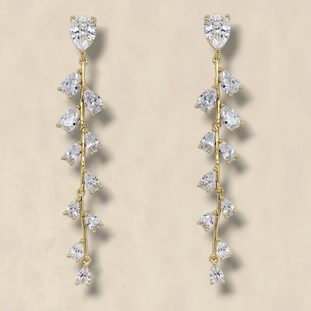 Gold Crystal Leaf Drop Earrings