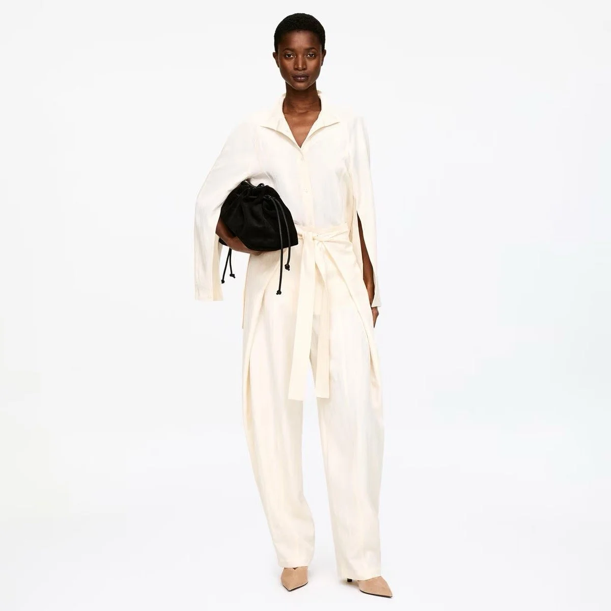 Arket Wrap Front Tailored Trousers Off-White