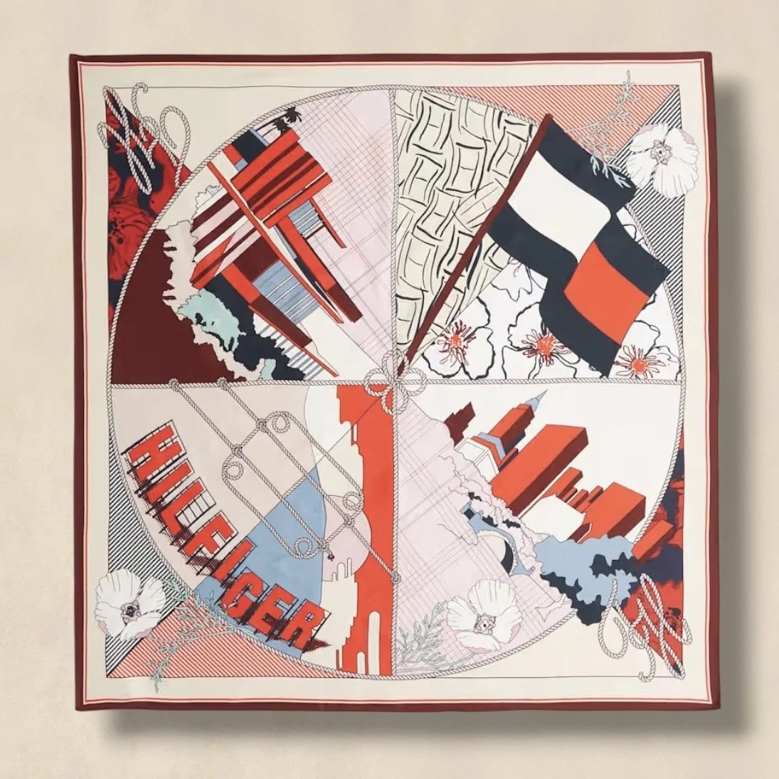 Red Printed Silk Scarf