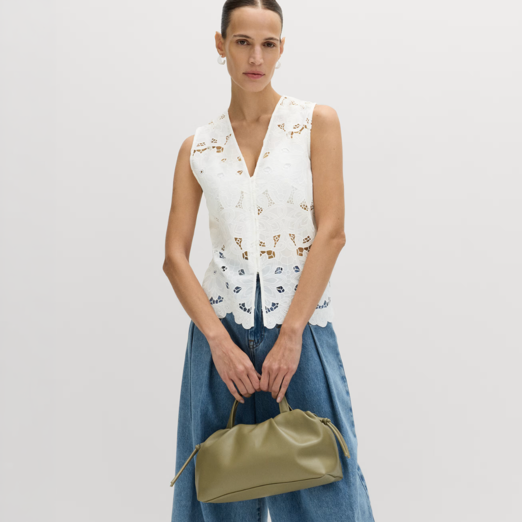 Floral V Neck Cutwork Waistcoat White