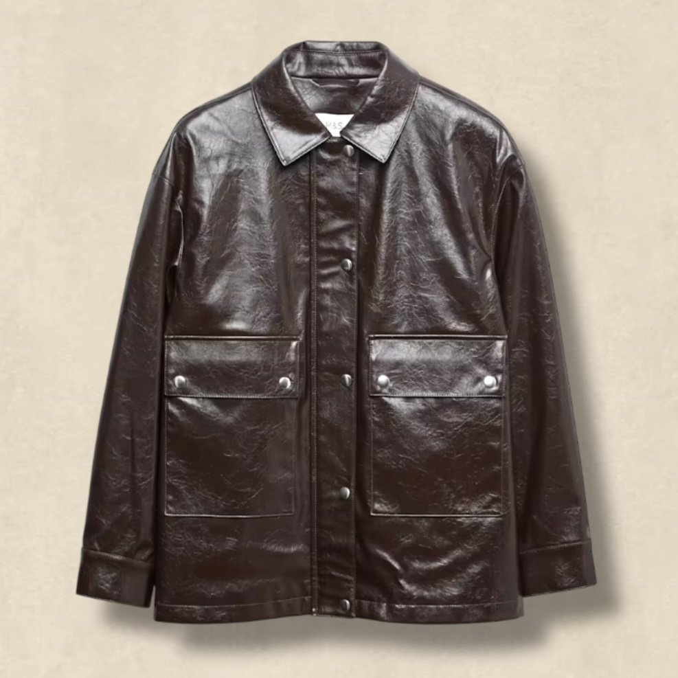 Lacquered Faux Leather Longline Jacket - M&S