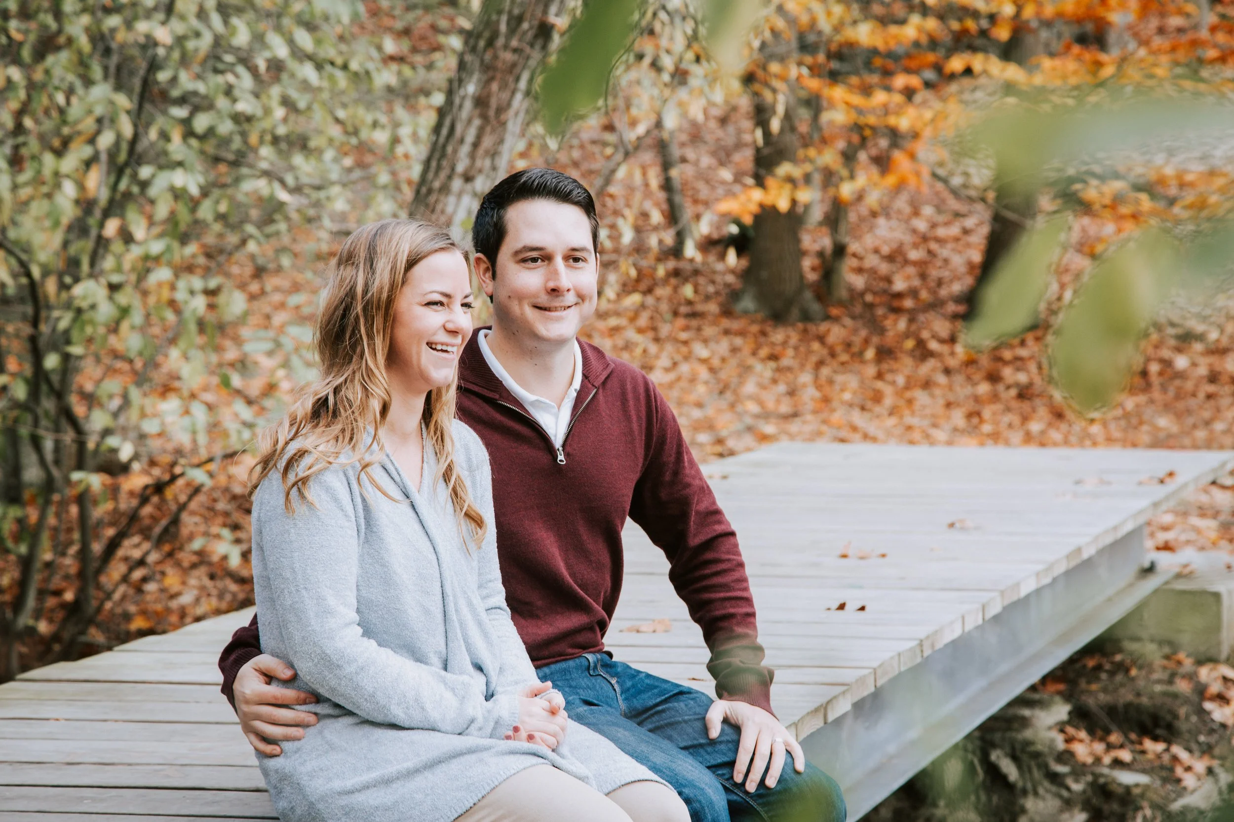 Wedding photographer Boston engagement shoot with fall foliage