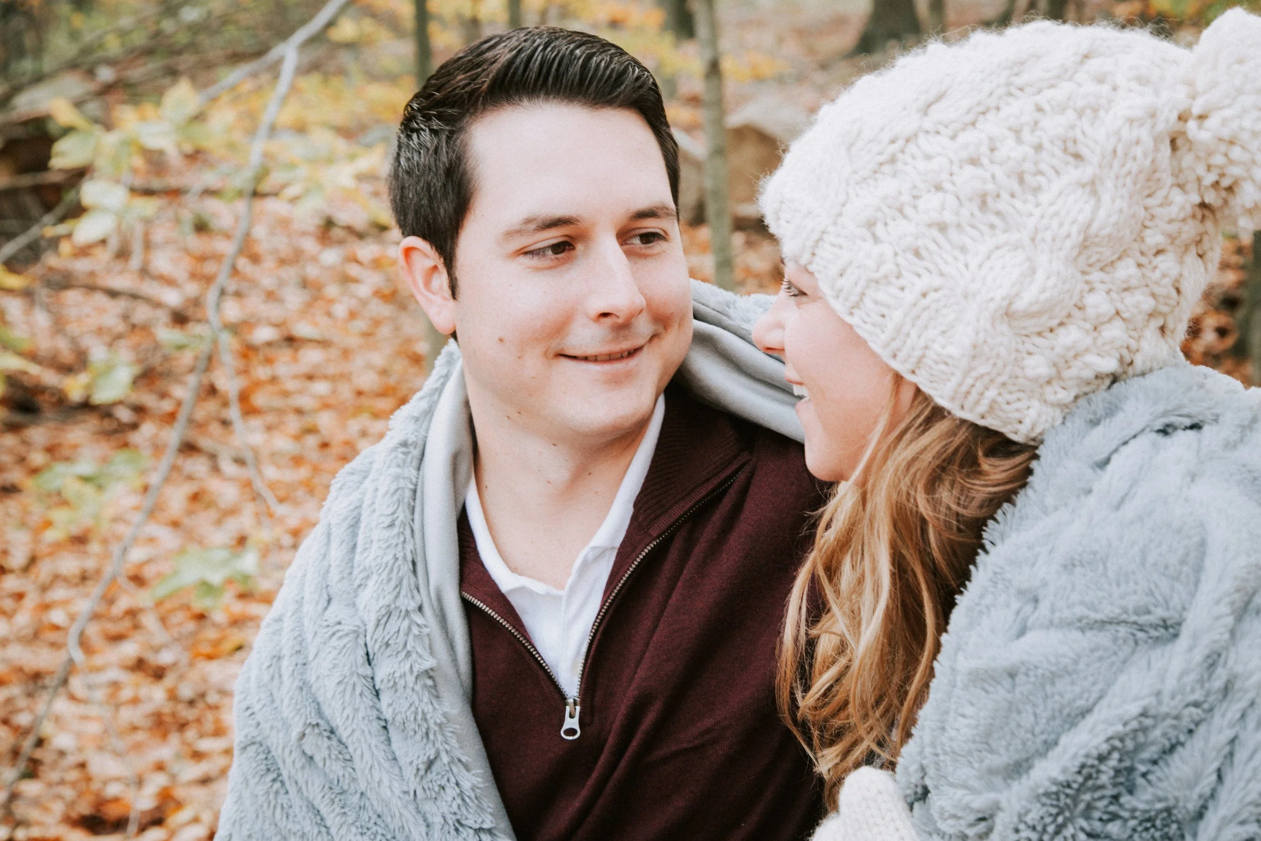 Wedding photographer Boston engagement shoot with fall foliage