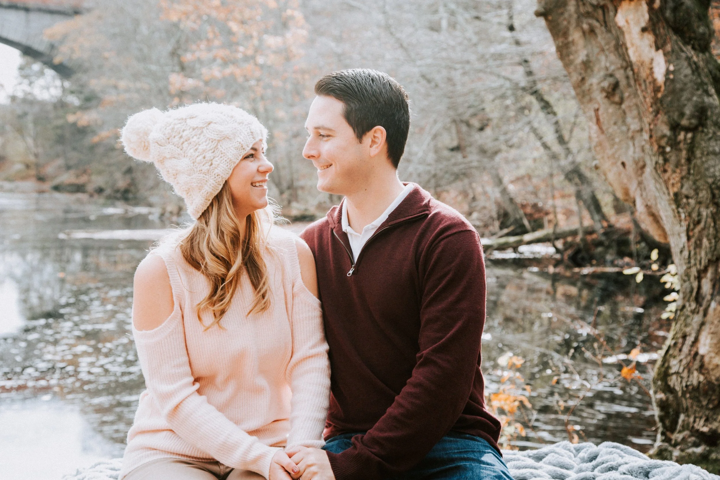 Wedding photographer Boston engagement shoot with fall foliage