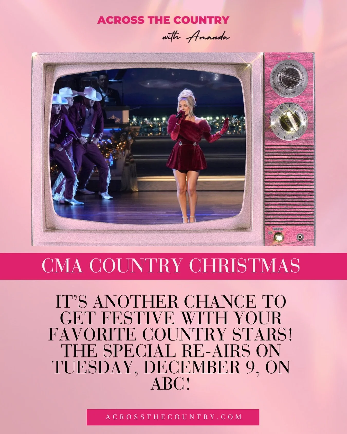 It&rsquo;s time for another round of Christmas fun! The @cma Country Christmas special airs again tonight with stars like @megmoroney, @parkermccollum, and more!

Find all the performers and details at AcrossTheCountry.com!